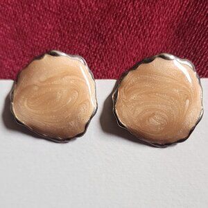 Semi-Round Scalloped Butterscotch Peach Enamel Wrapped in Gold Plating Clip Ons